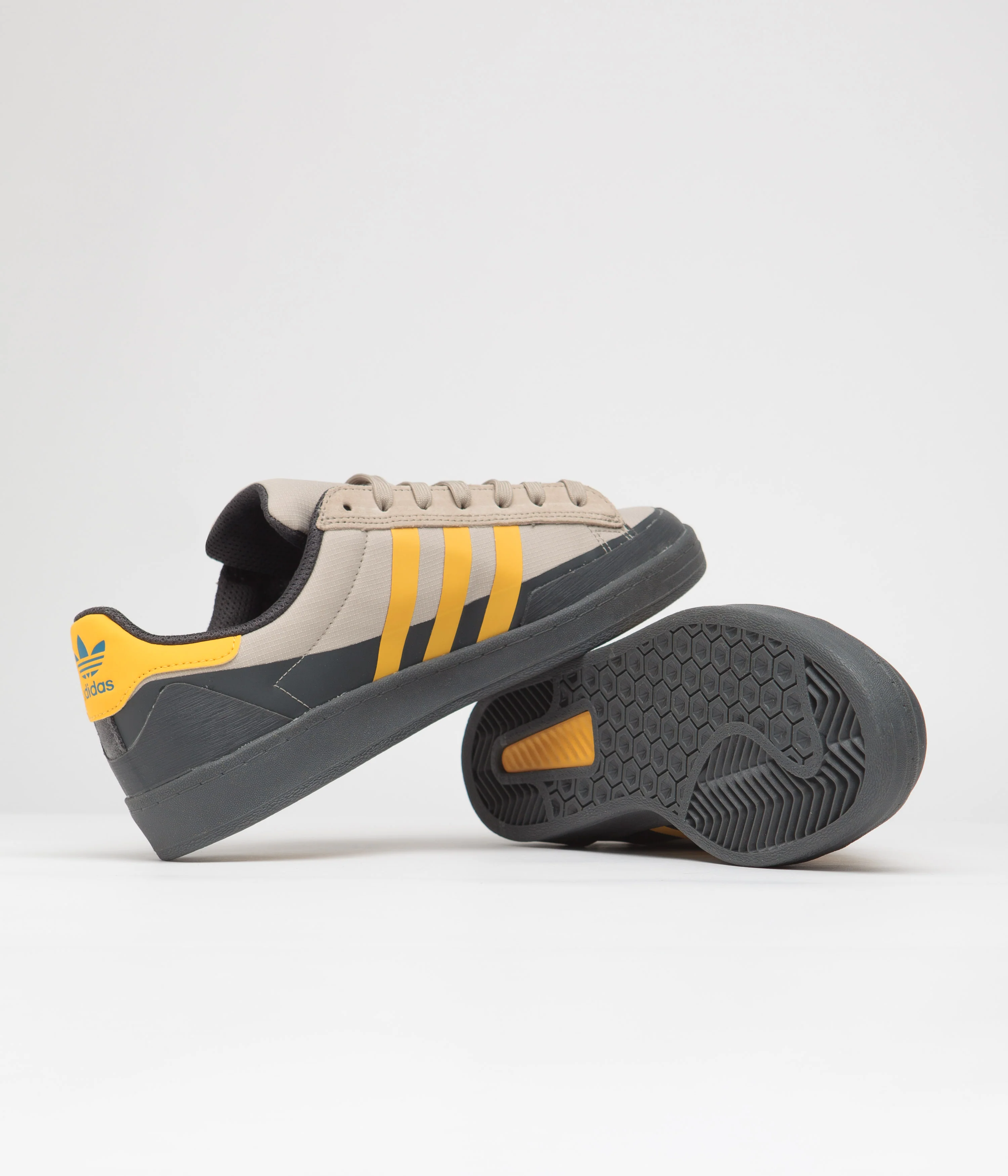 Adidas x Pop Trading Company Campus ADV Shoes - Grey Six / Active Gold / Clay Brown - Image 5