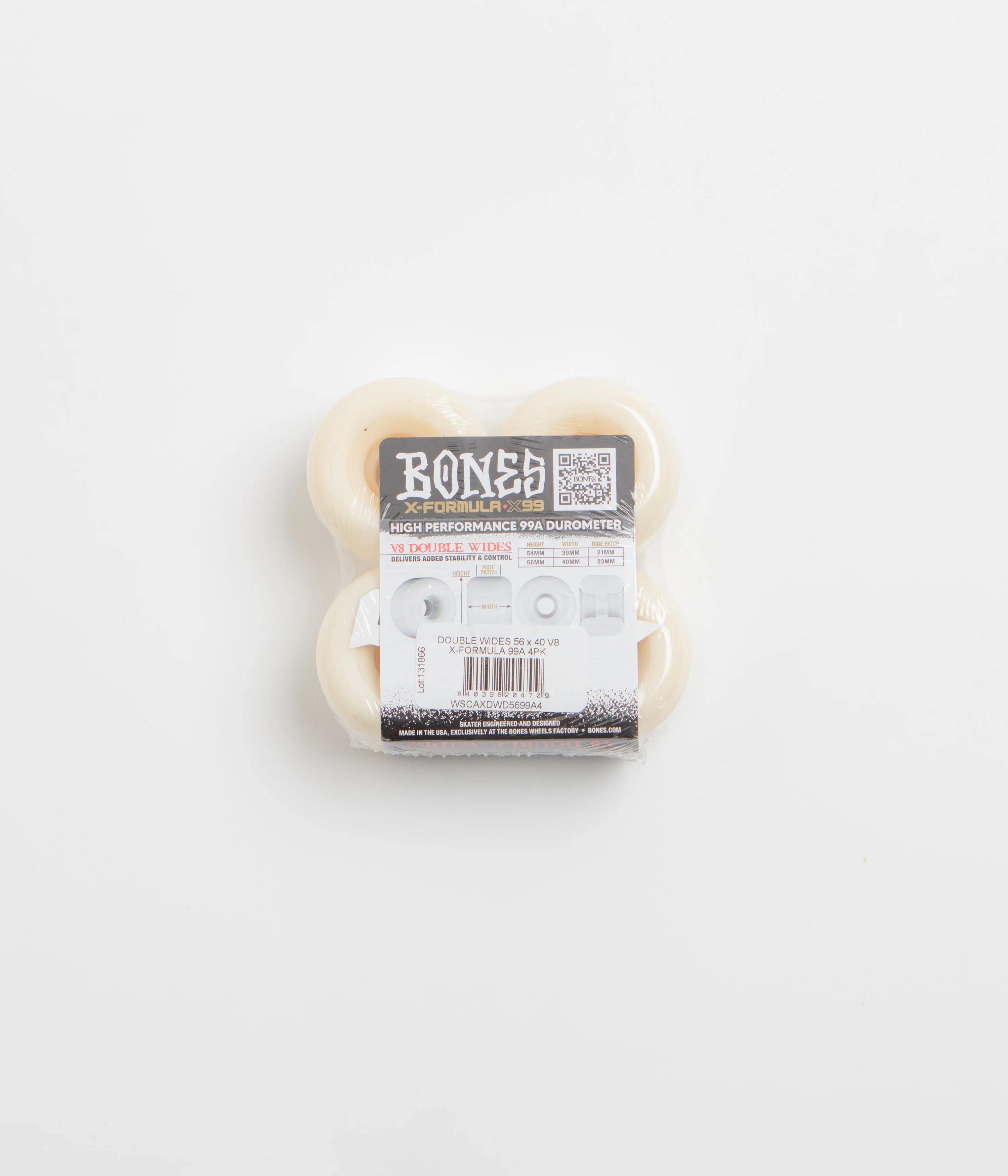 Bones X-Formula 99A V8 Double Wide Wheels - White - 56mm - Image 3