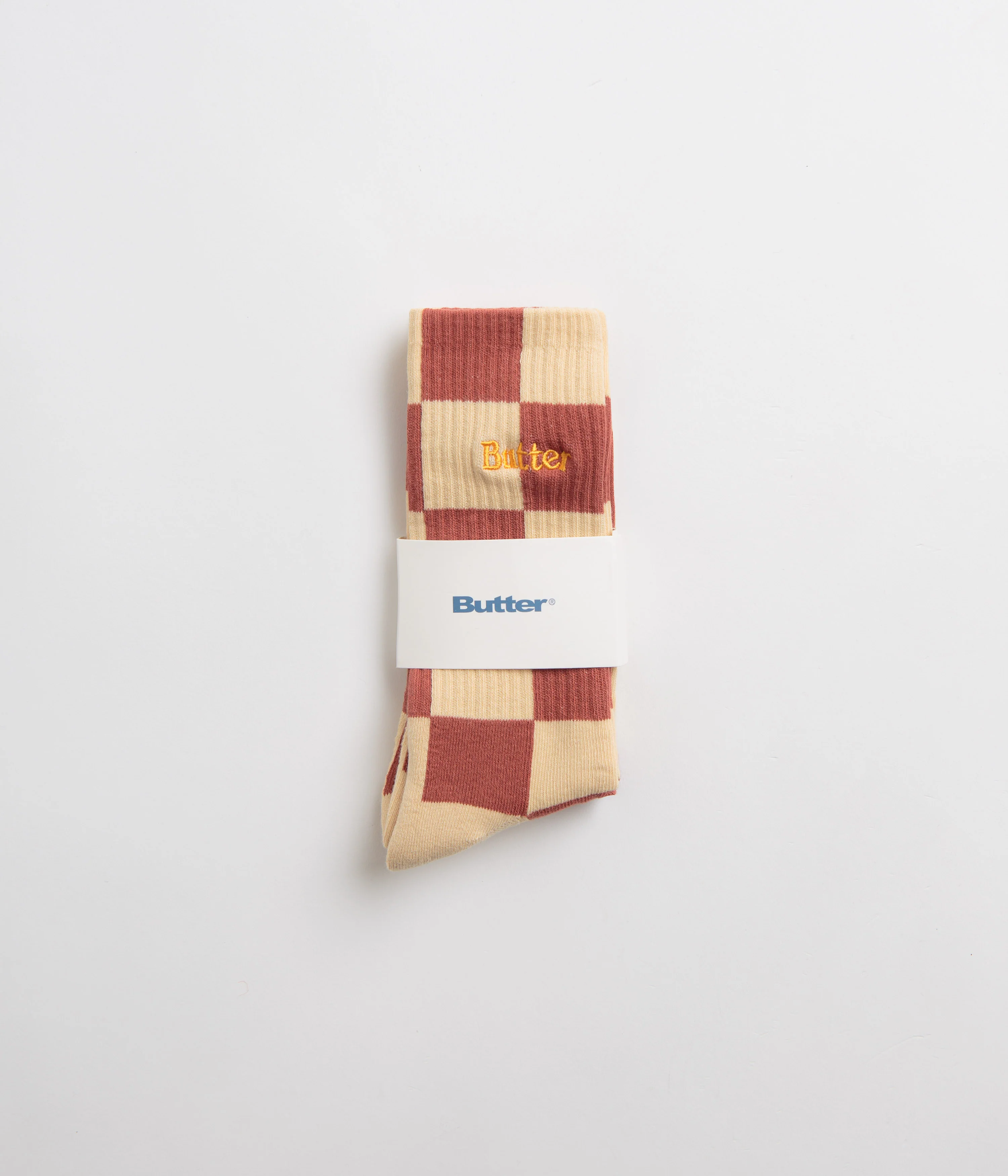 Butter Goods Checkered Socks - Redwood / Tan - Image 2