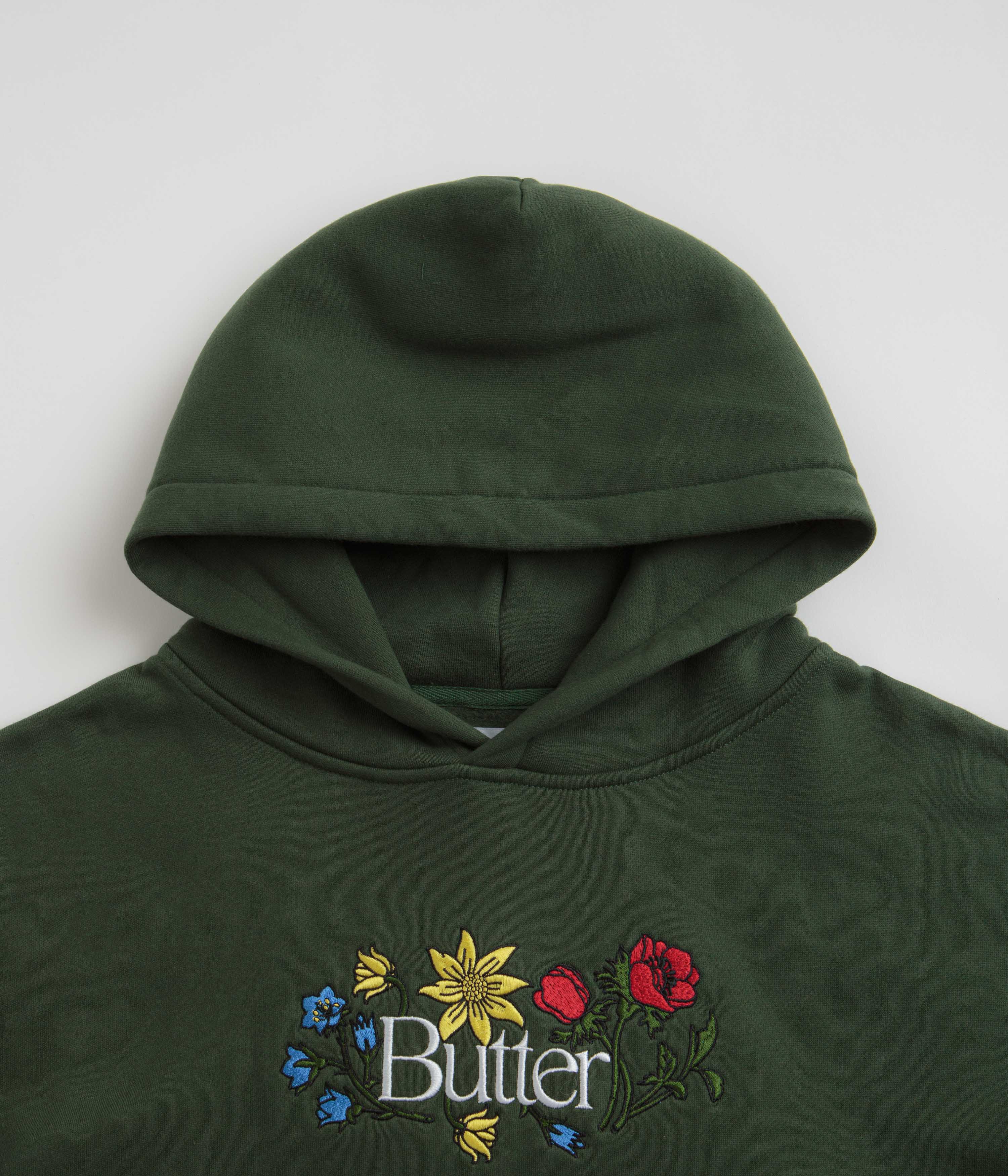 Butter Goods Floral Embroidered Hoodie - Dark Green - Image 2