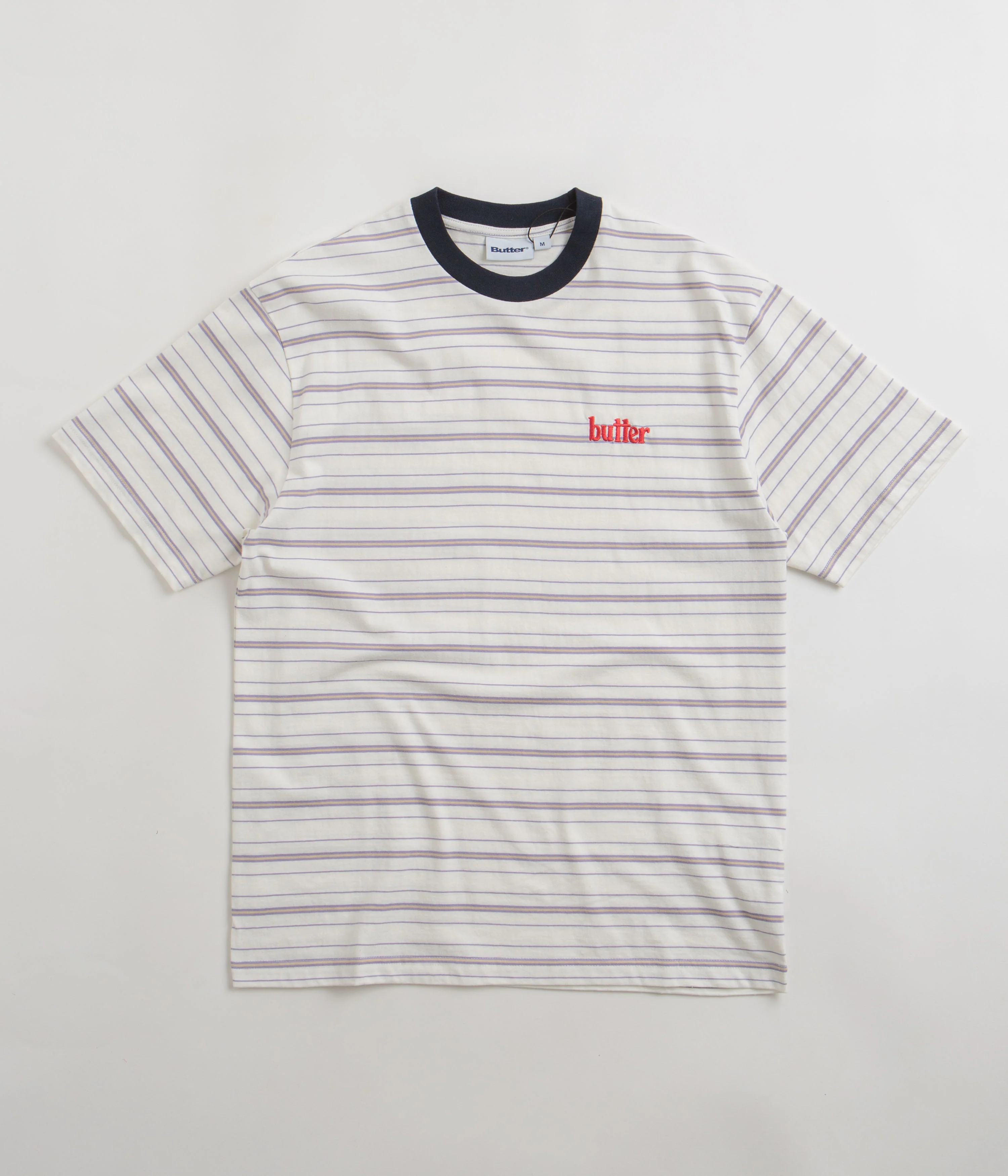 Butter Goods Park Stripe T-Shirt - White / Slate / Sand
