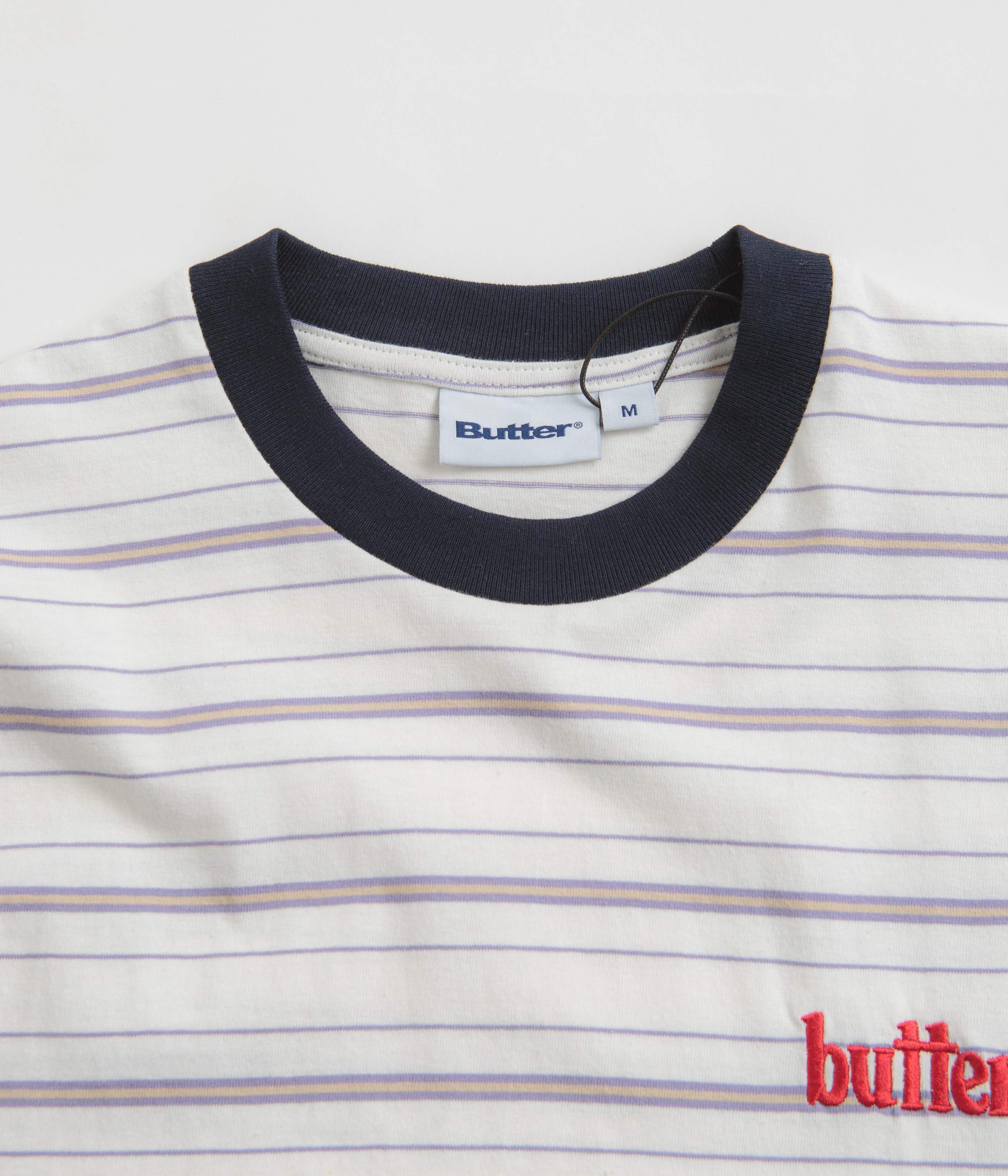 Butter Goods Park Stripe T-Shirt - White / Slate / Sand - Image 2