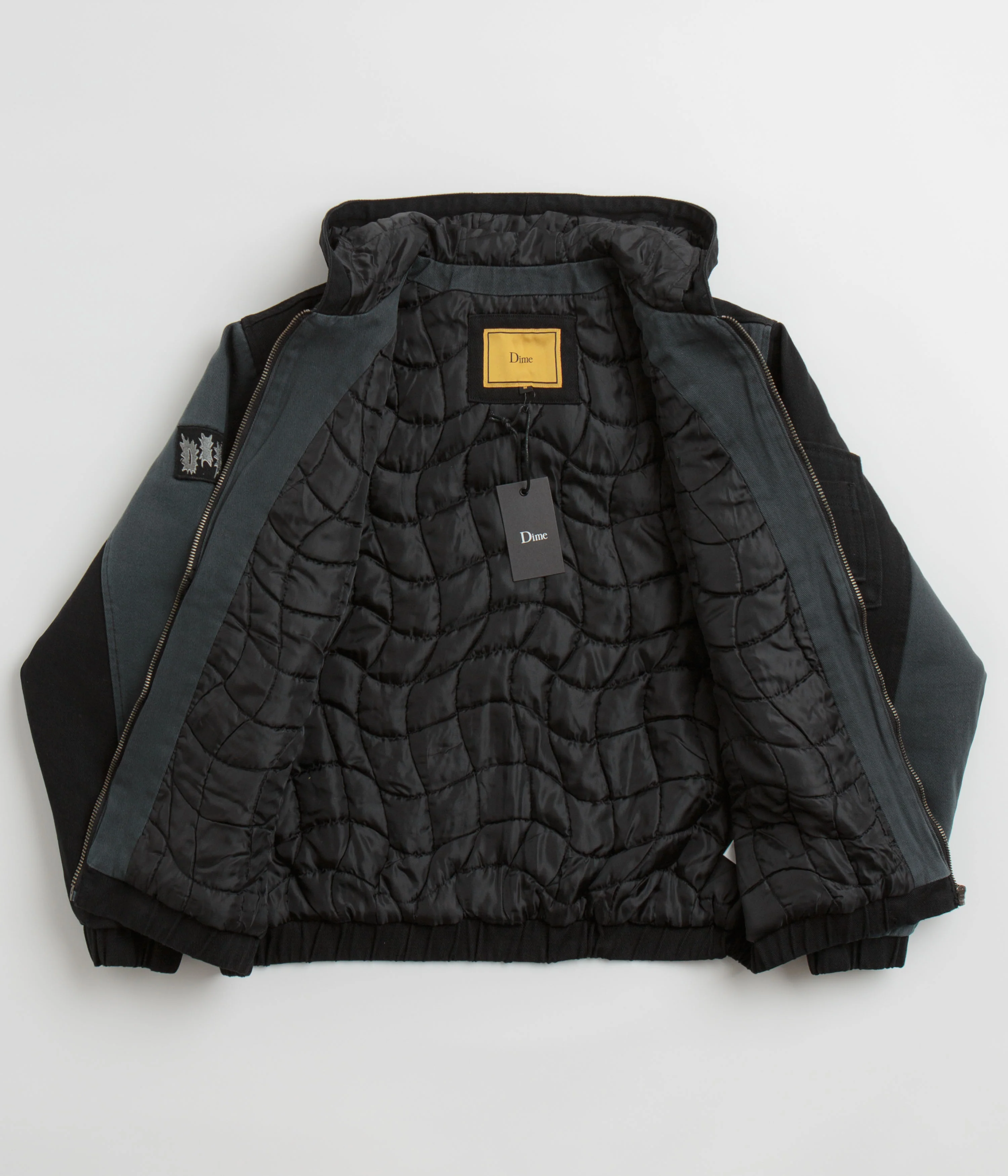 Dime Panel Denim Hooded Bomber Jacket - Charcoal - Image 2