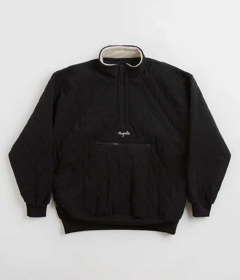 Magenta Lunar Quilted High Neck Sweatshirt - Black