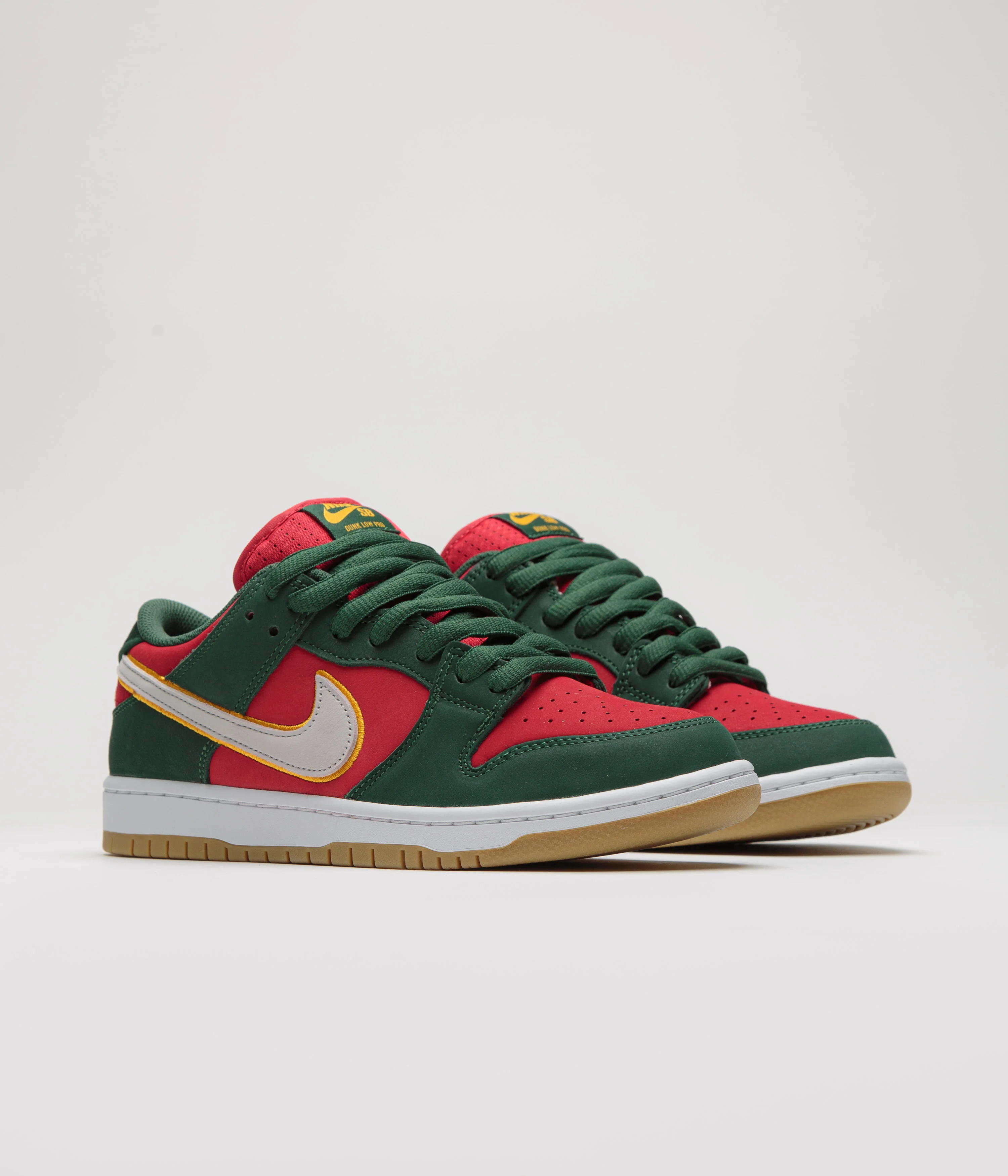 Nike SB Dunk Low Pro Premium Shoes - Fir / White - University Gold - Fire Red - Image 2