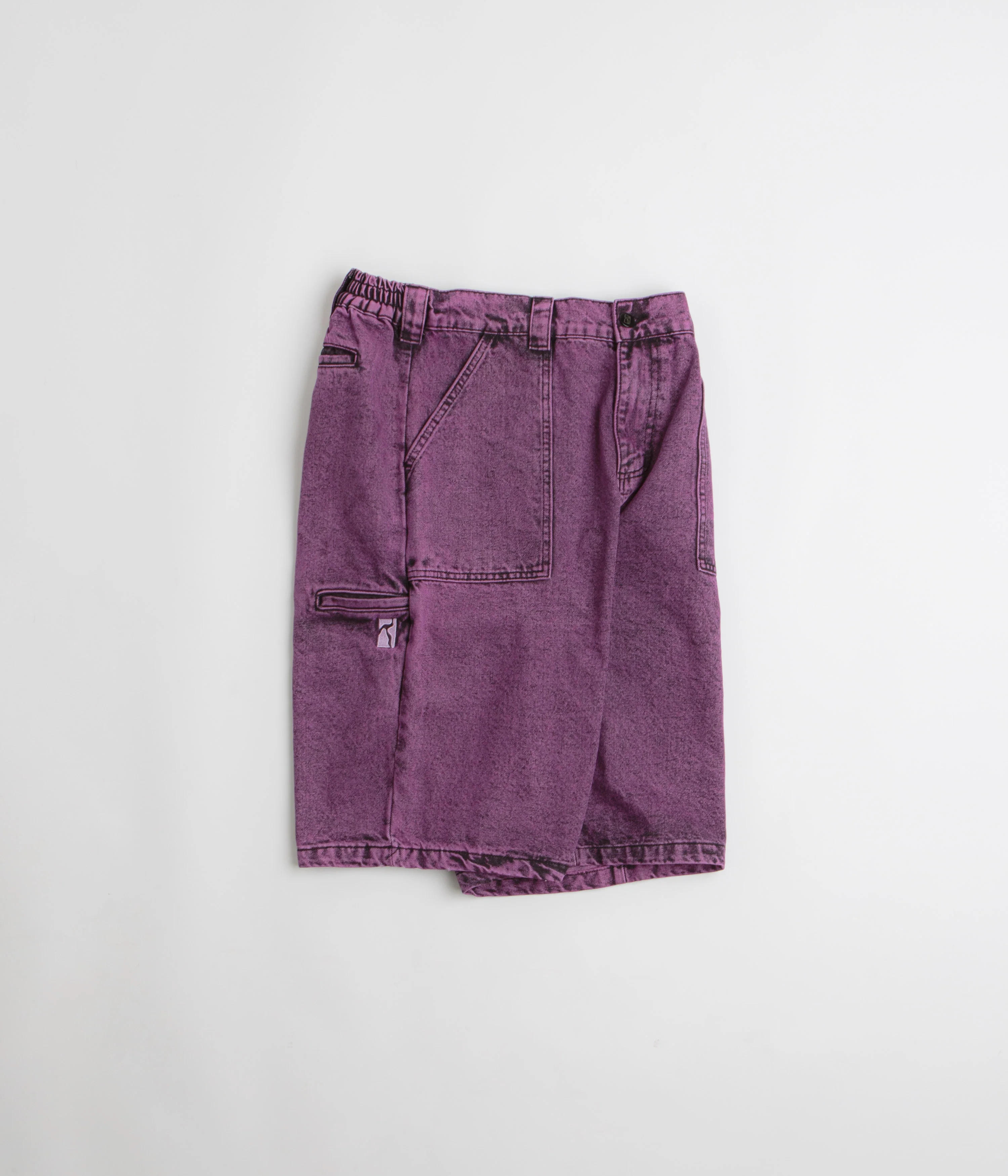 Poetic Collective x flatspot Painter Shorts - Purple Acid Wash Denim - Image 2