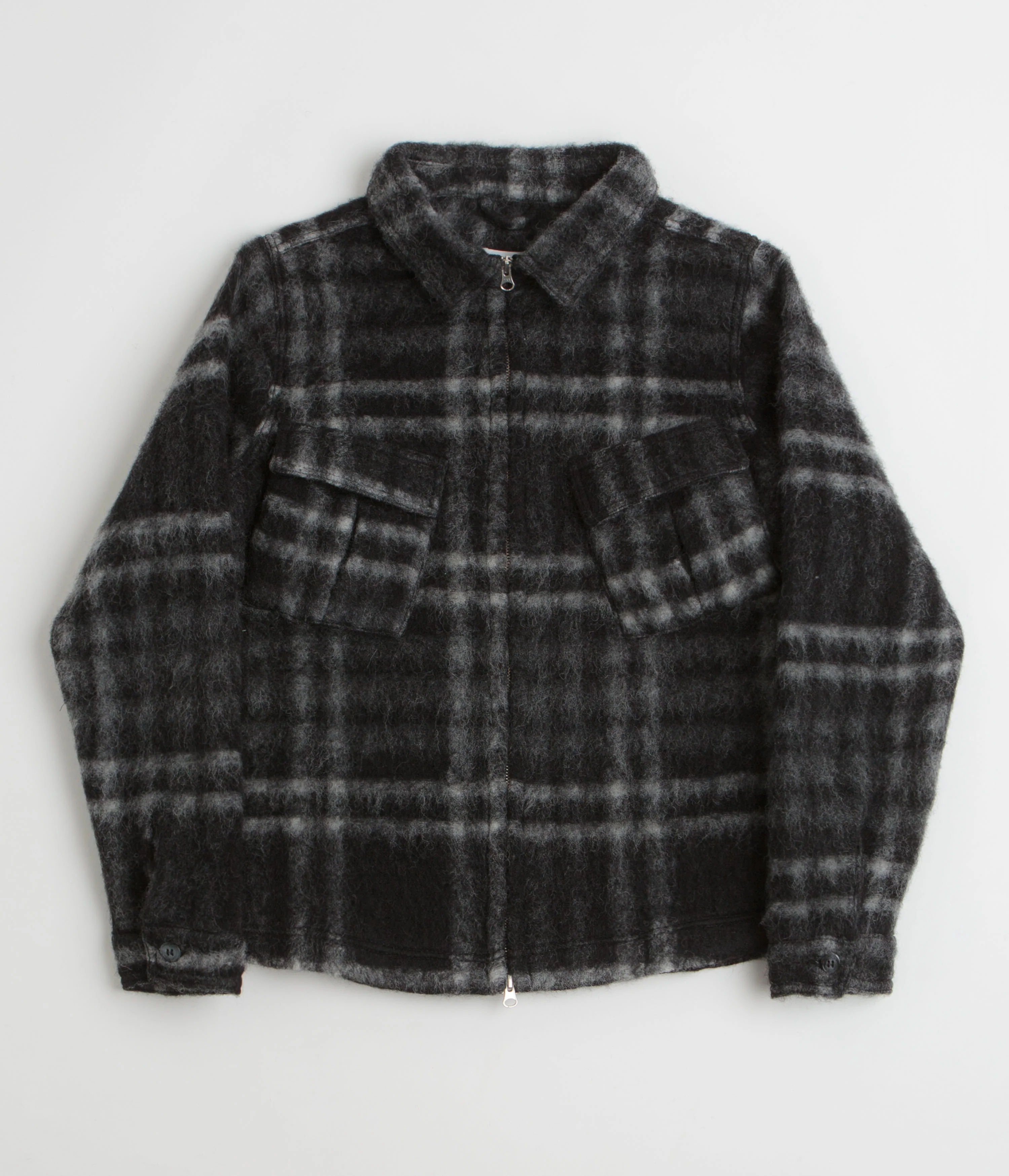 Pop Trading Company Checked Wool Shirt Jacket - Black / Charcoal