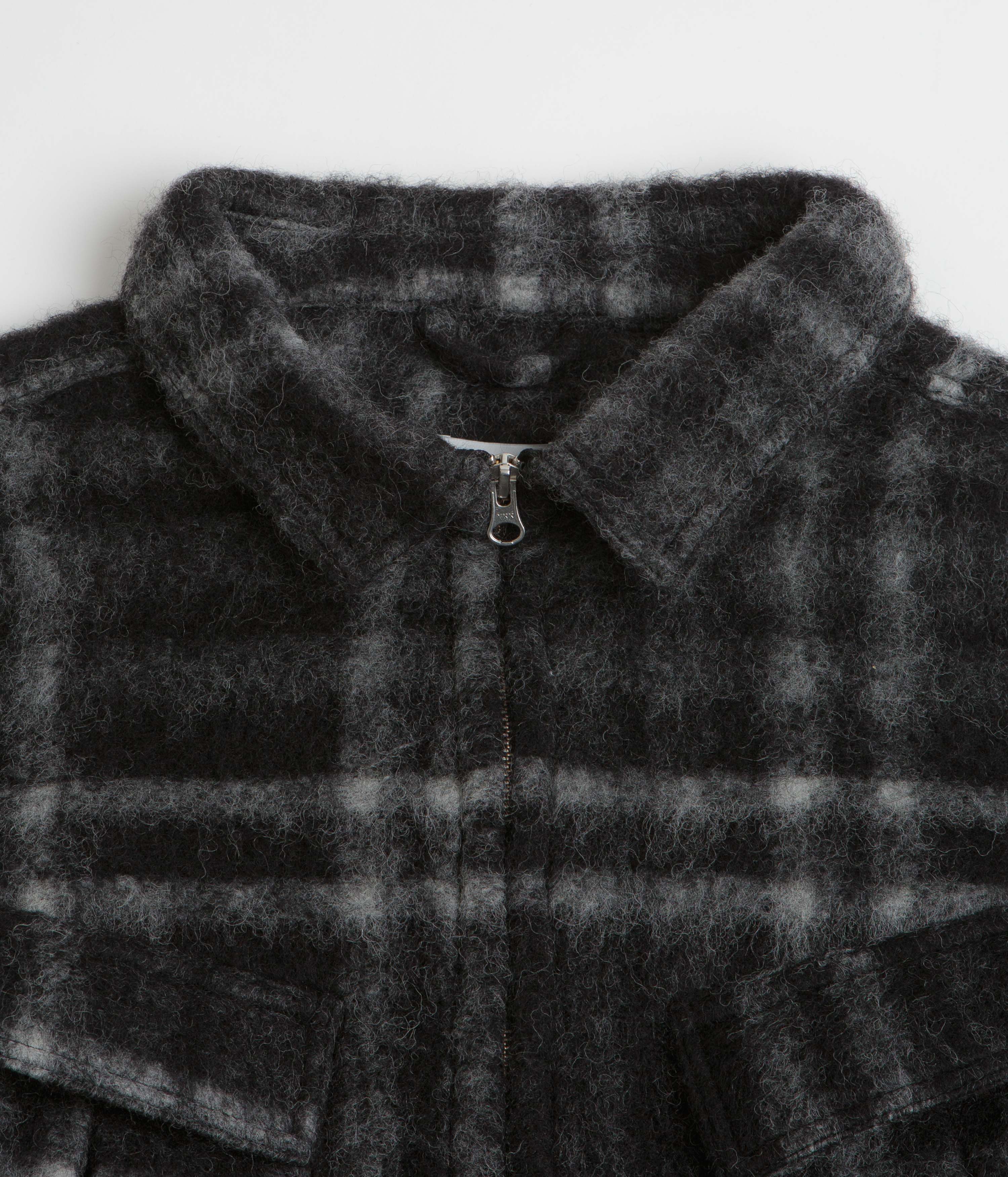Pop Trading Company Checked Wool Shirt Jacket - Black / Charcoal - Image 4