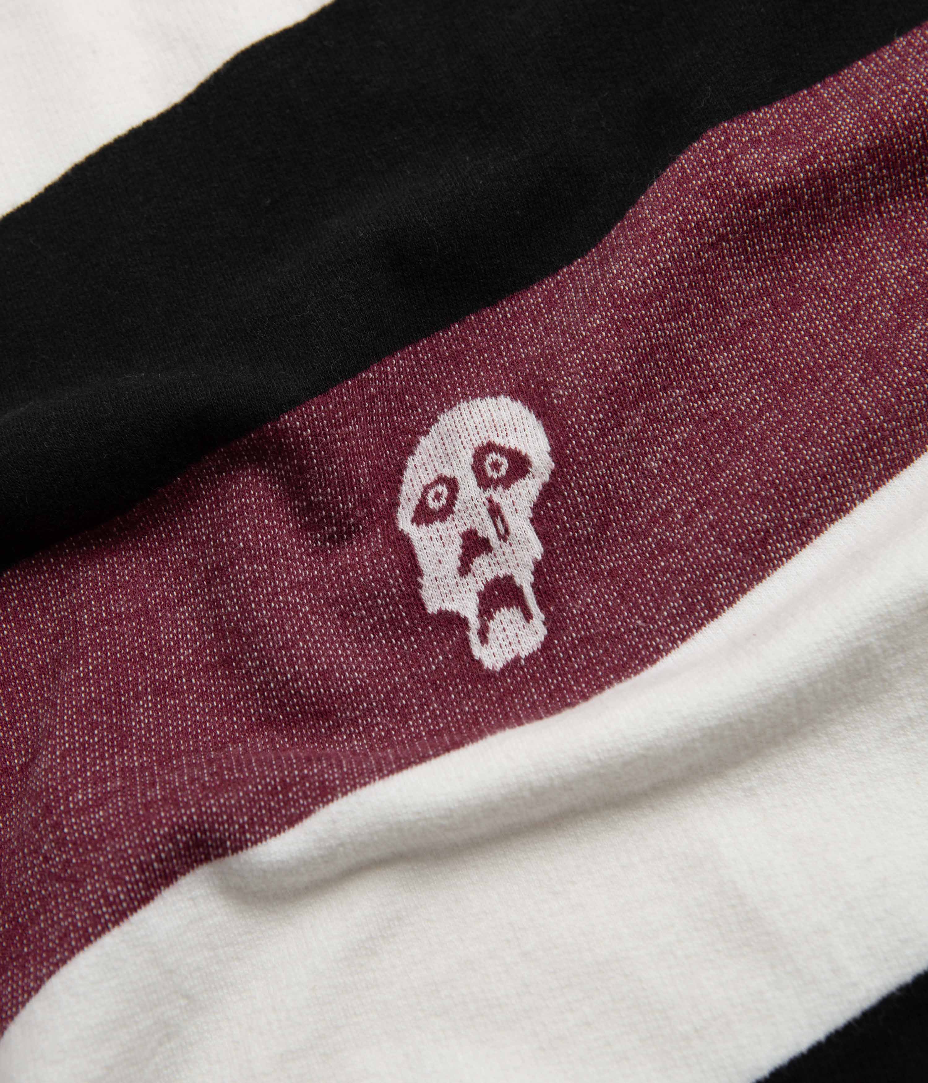 Tired Sad Skull Striped Jacquard T-Shirt - Burgundy - Image 2