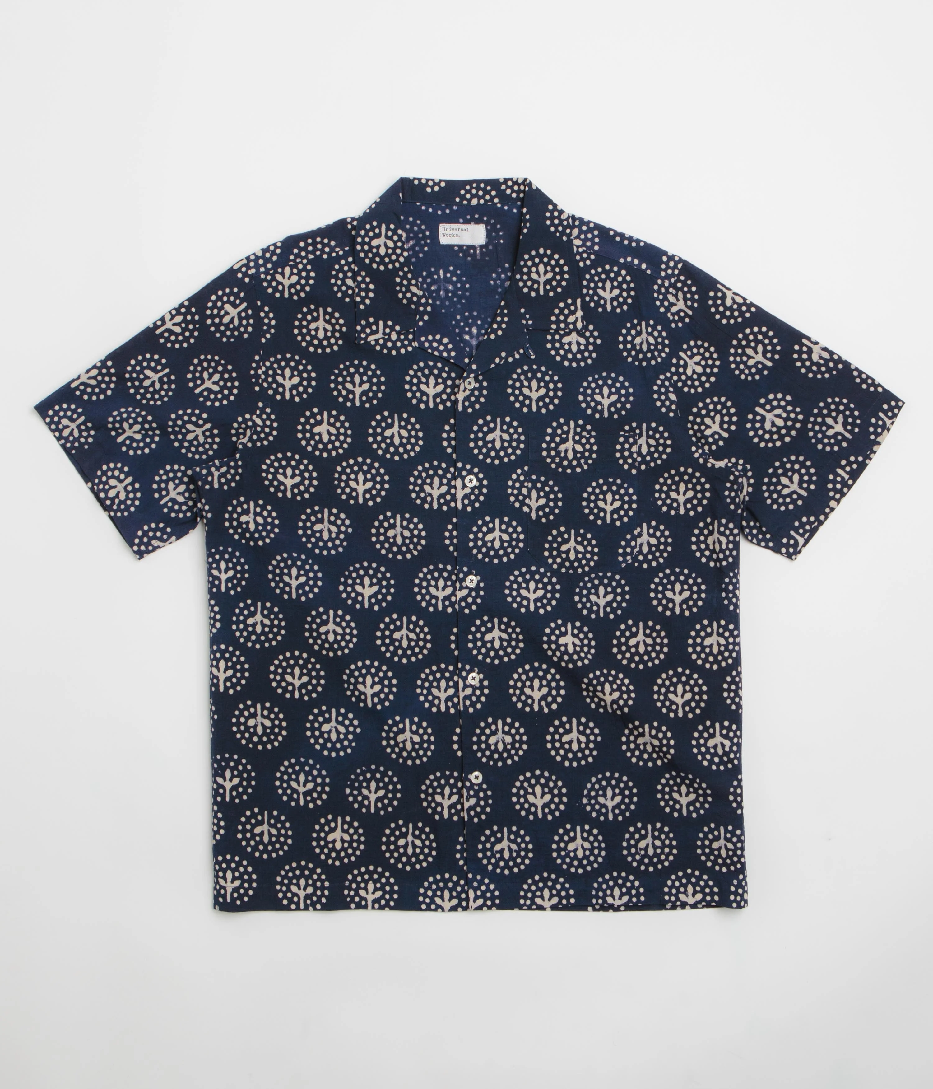 Universal Works Road Short Sleeve Shirt - Navy / Magic Circle